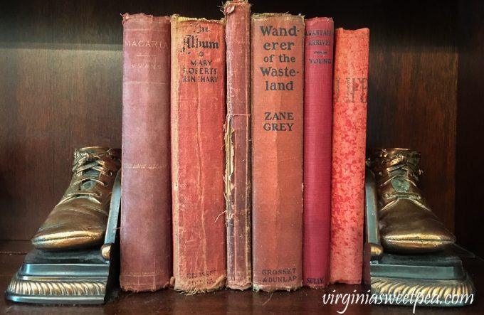 Vintage Books with Vintage Bronzed Baby Shoe Bookends