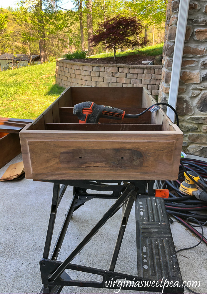 Refinishing a vintage office desk - drawer after sanding