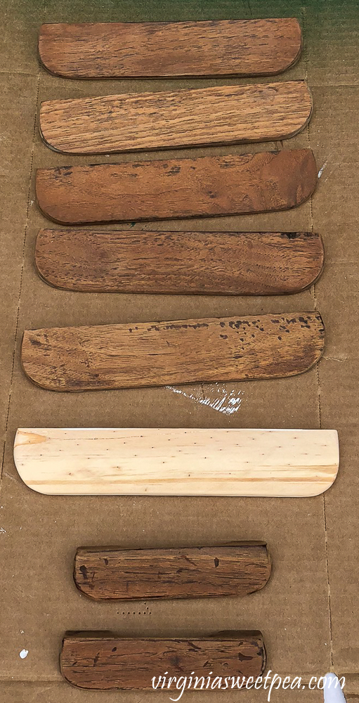 Desk drawer pulls after being sanded and before staining