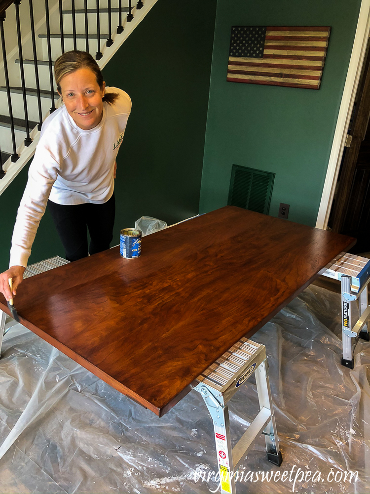 Staining a vintage desk top