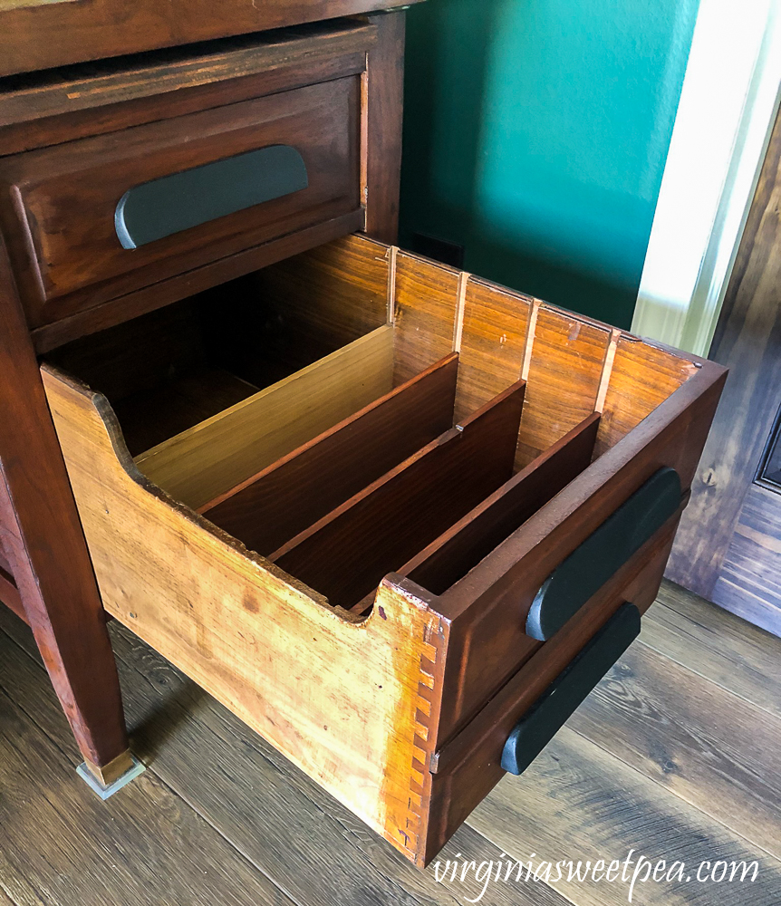 Vintage office desk drawer with dividers