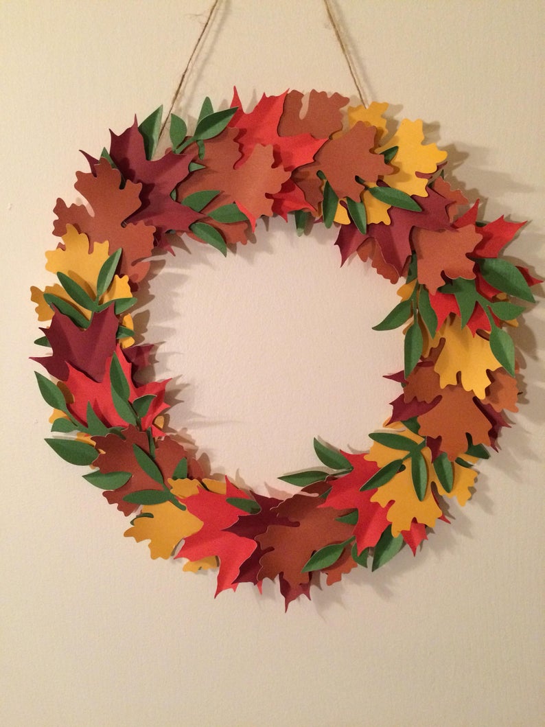 Fall wreath made from paper leaves