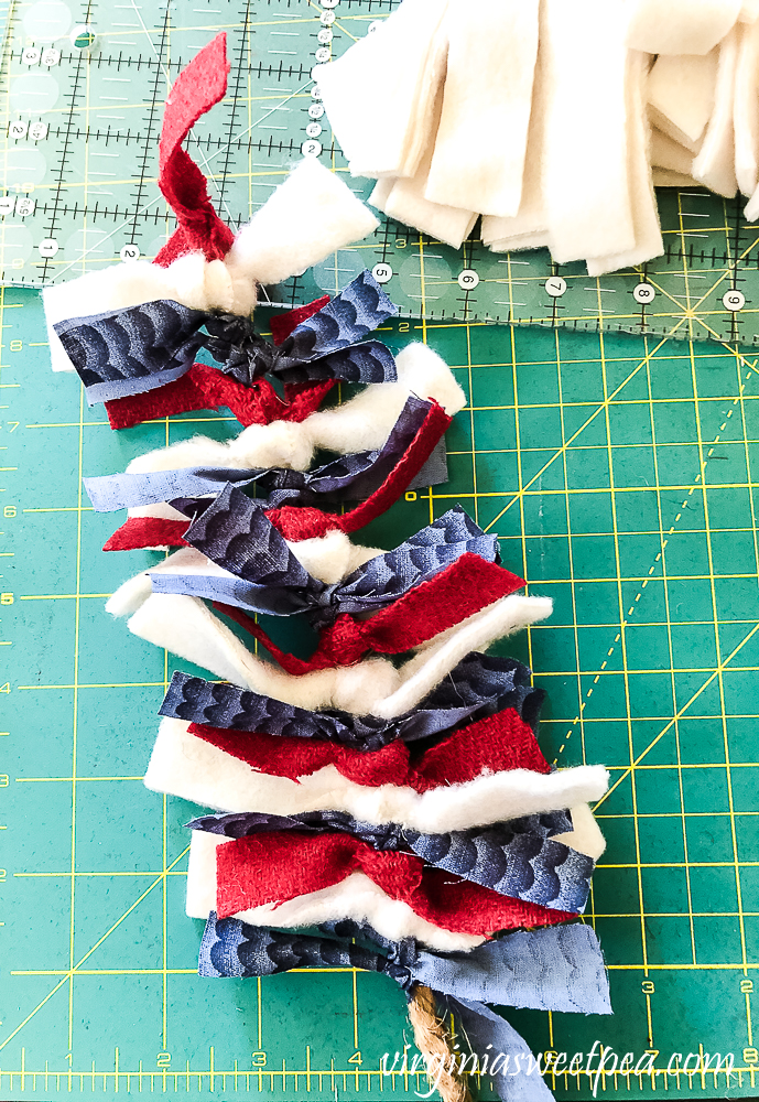 Steps to make a patriotic rag garland