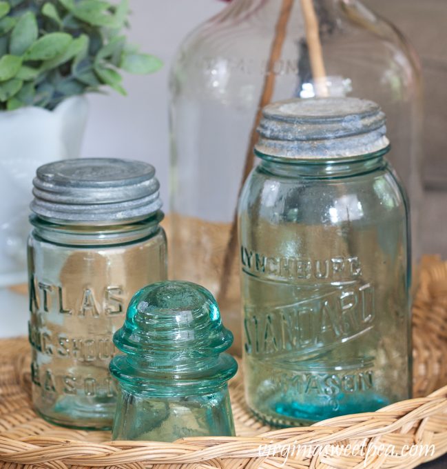 Vintage Atlas Mason Jar and Lynchburg Standard Mason Jar and a Vintage Insulator