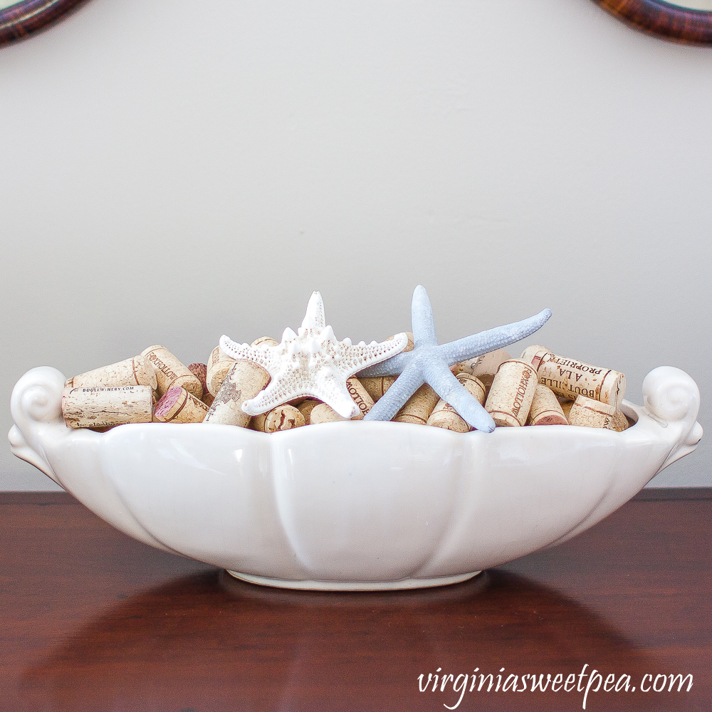 McCoy planter filled with wine corks and starfish