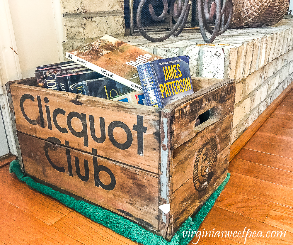 Vintage crate filled with books