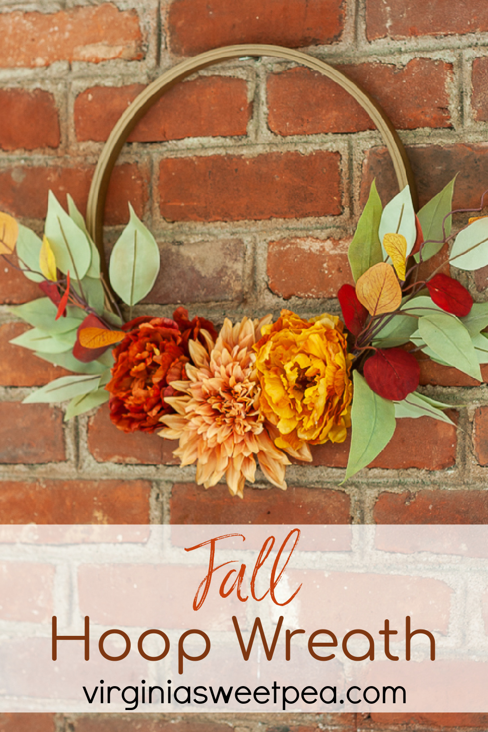 Fall wreath made with a quilter's hoop and fall florals