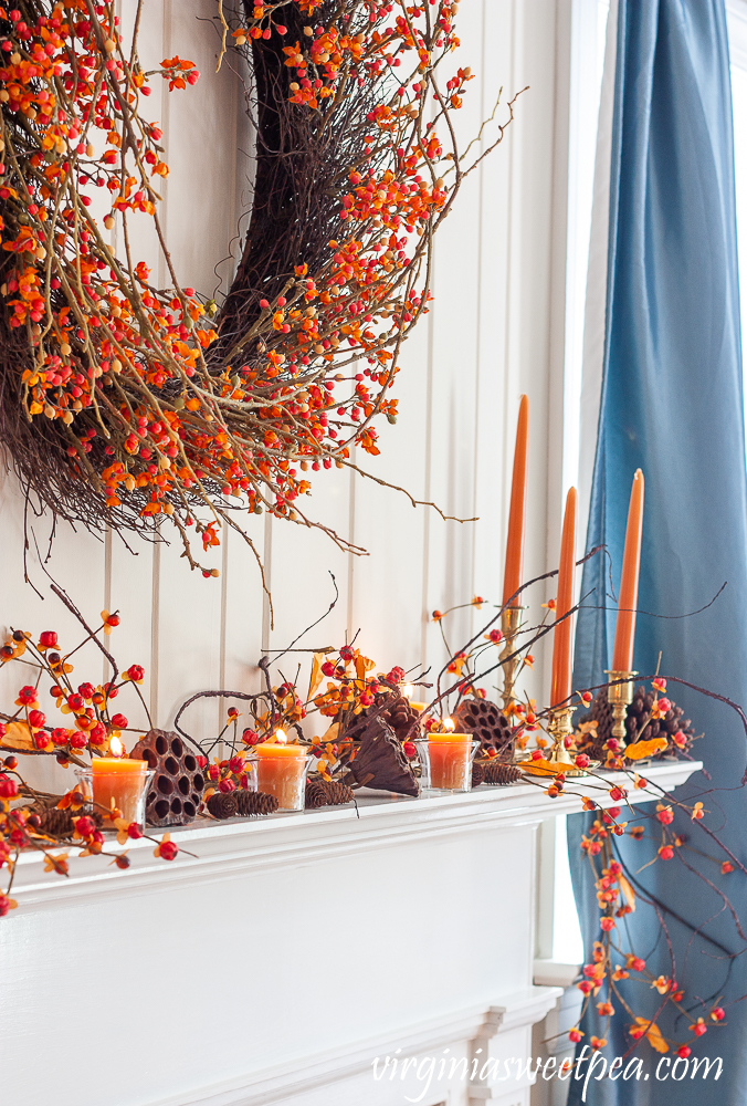 Fall mantel decorating ideas including using items from nature.