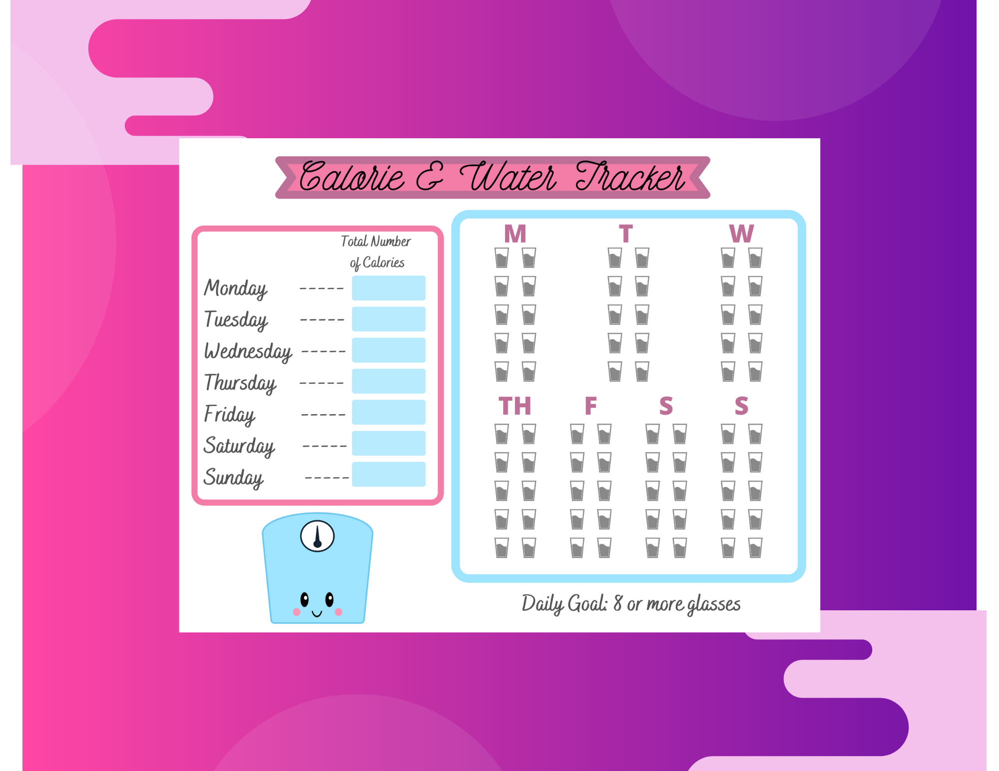 Free Printable Calorie and Water Tracker
