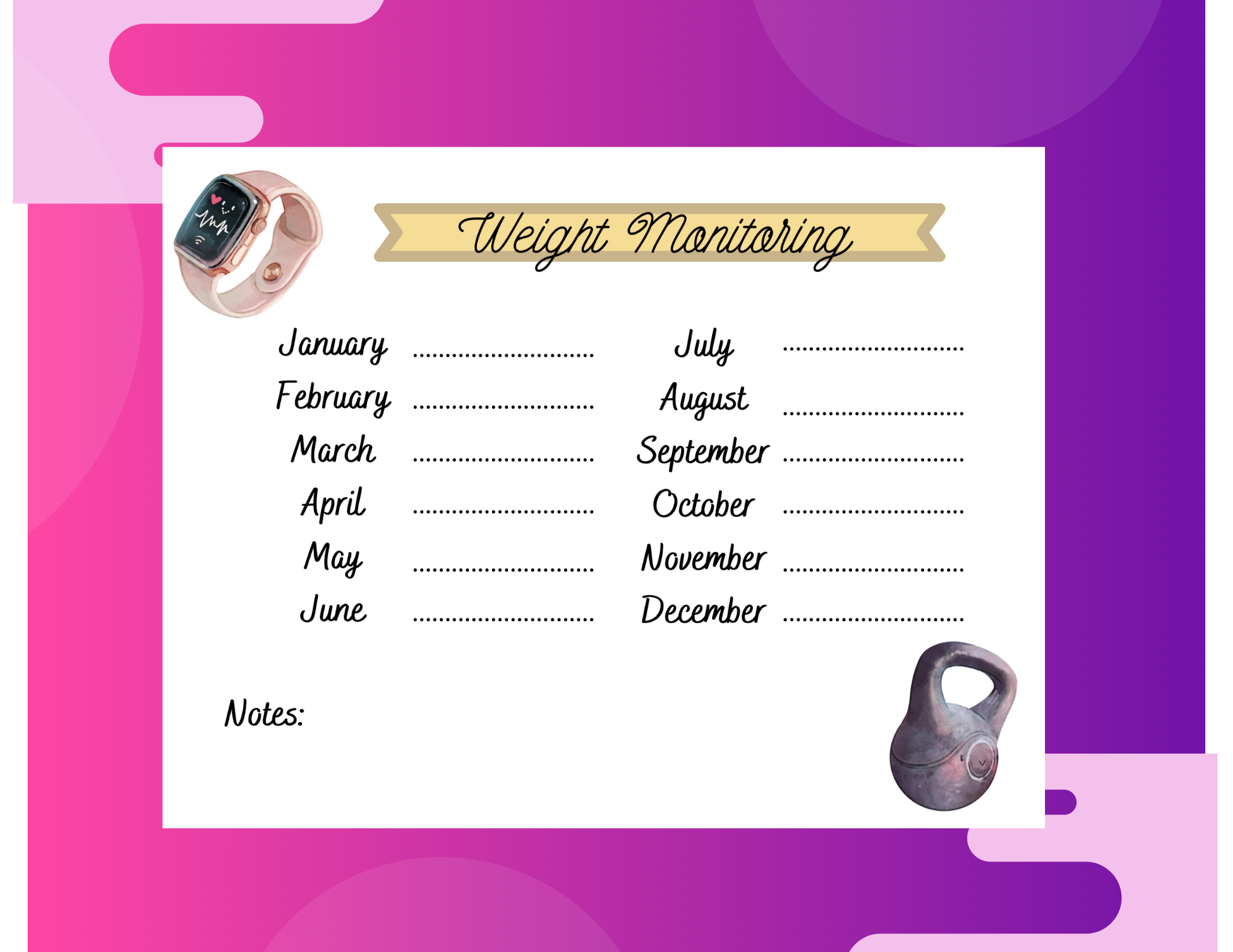 Free Printable Monthly Weight Monitoring Page