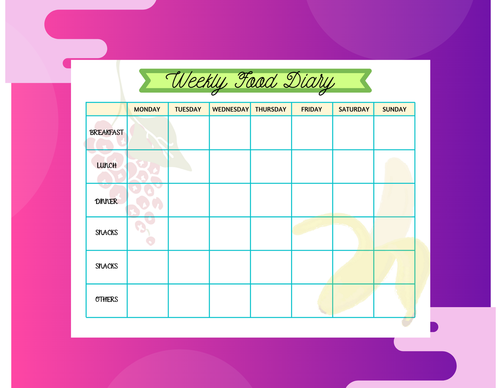 Free Printable Weekly Food Diary