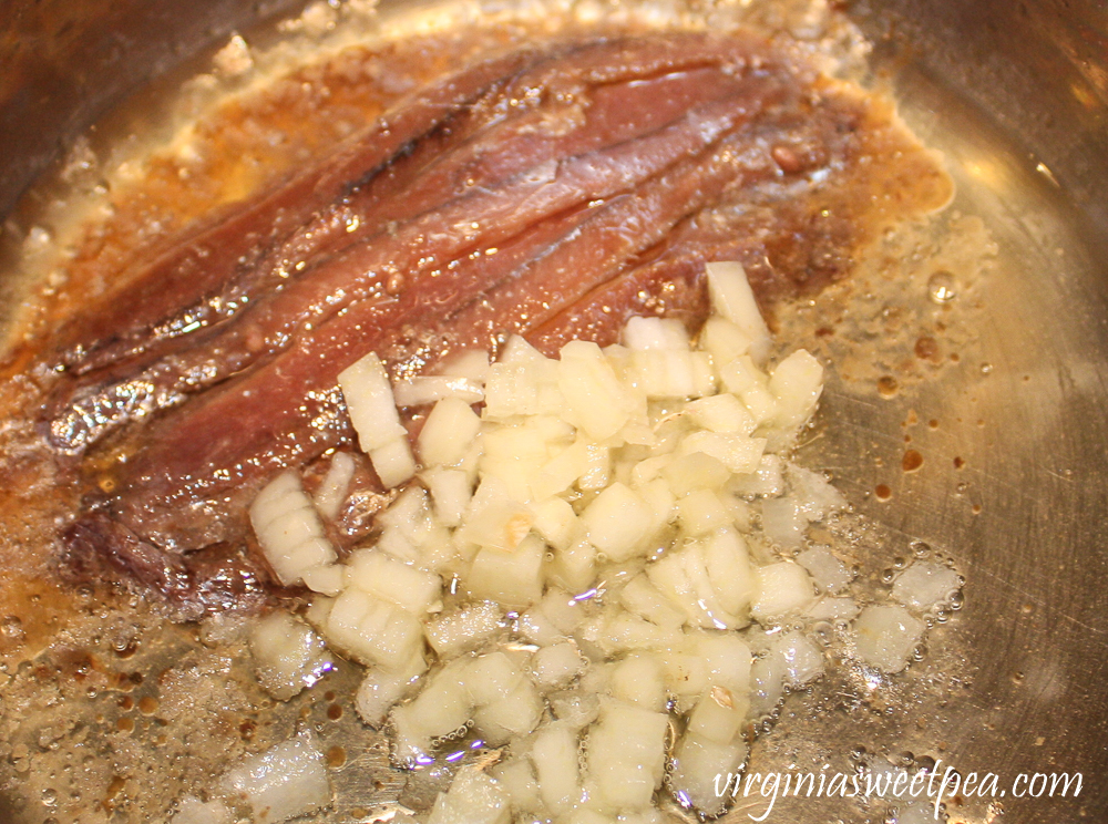 Sauce for roasted carrots made with anchovies and garlic