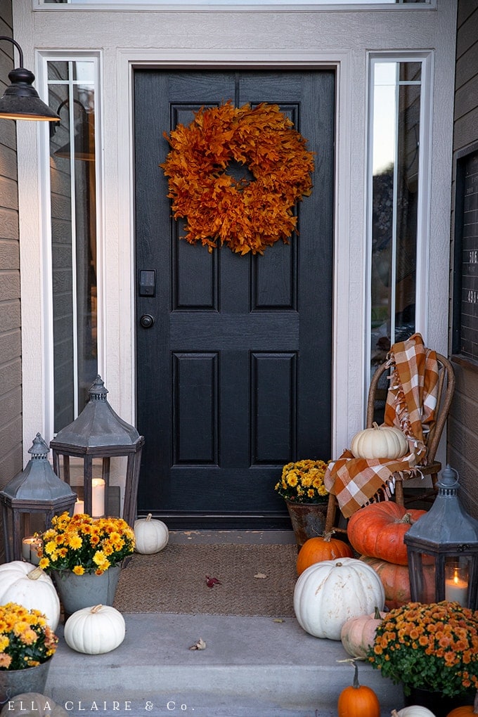 Fall wreath made with preserved fall leaves