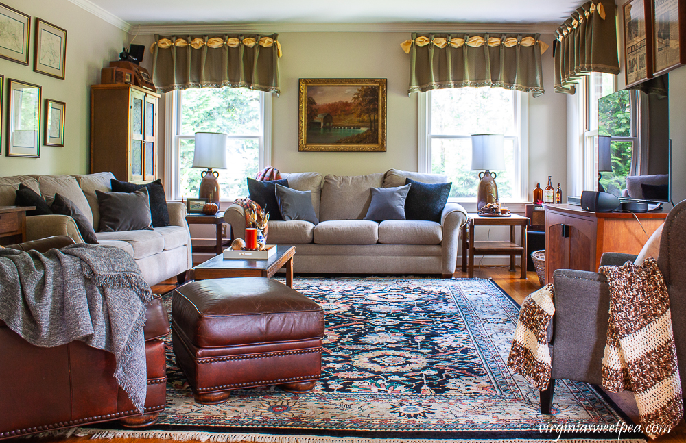 Family Room Decorated for Fall