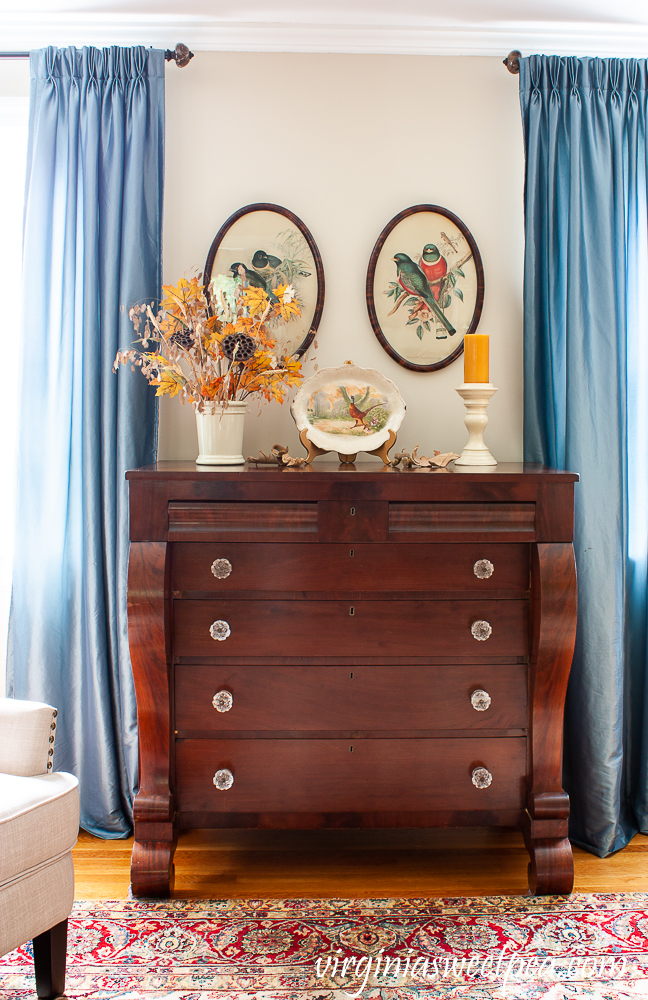 Antique chest decorated for fall.