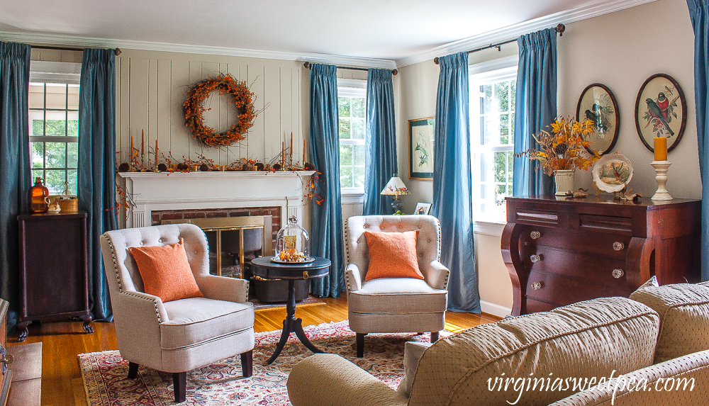 Living Room Decorated for Fall with Vintage