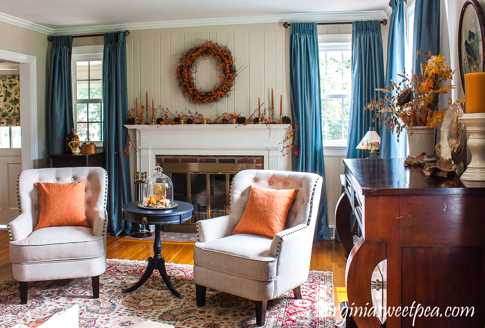 Living Room Decorated for Fall with Vintage