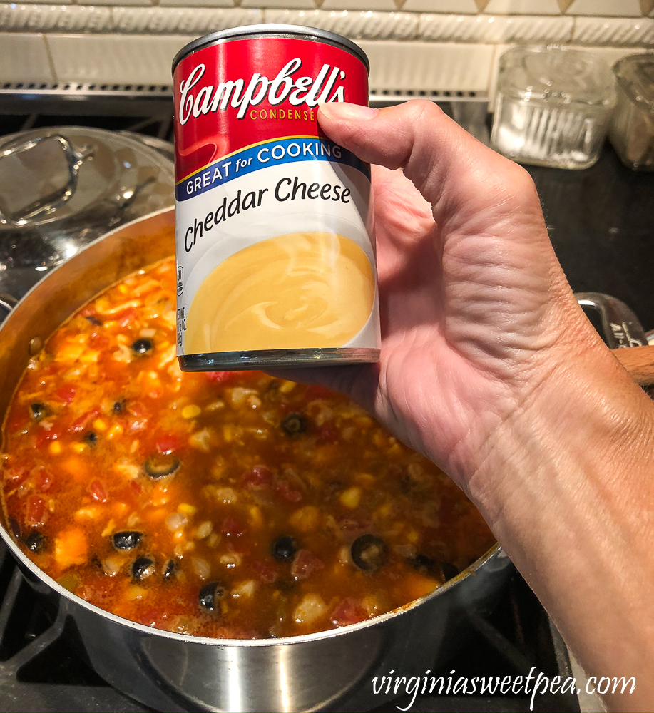 Adding Campbell's Cheddar Cheese soup to Fiesta Chowder
