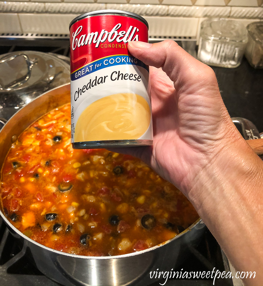 Adding Campbell's Cheddar Cheese soup to Fiesta Chowder