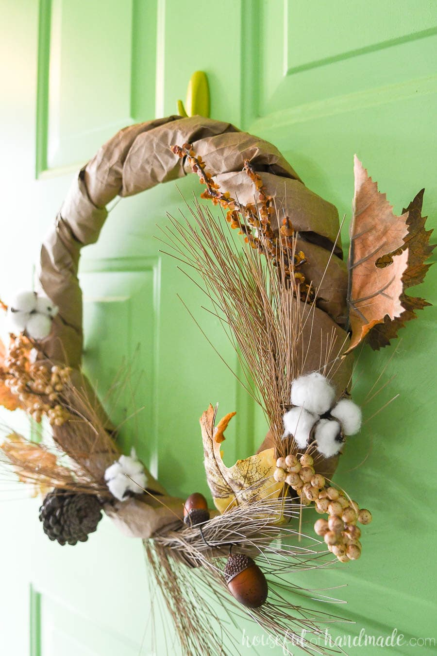 Fall wreath made using upcycled paper bags