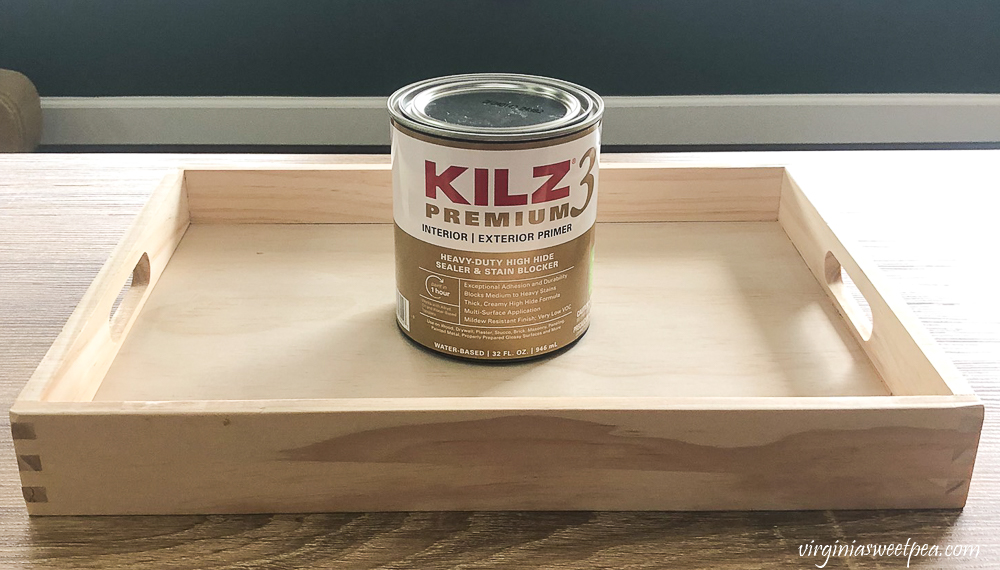 Kilz3 Premium used to prime a wooden tray from Target.