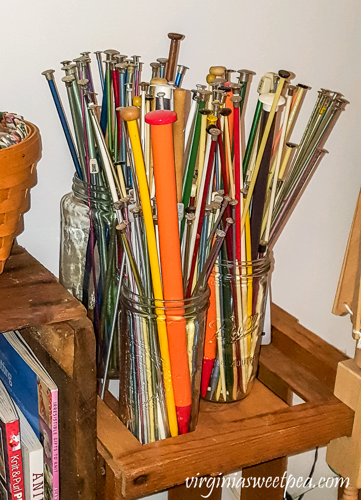 Kitting needles stored in Mason jars