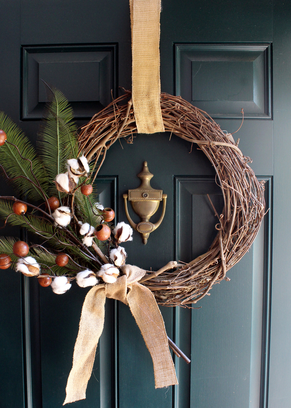 Fall wreath with cotton and berries