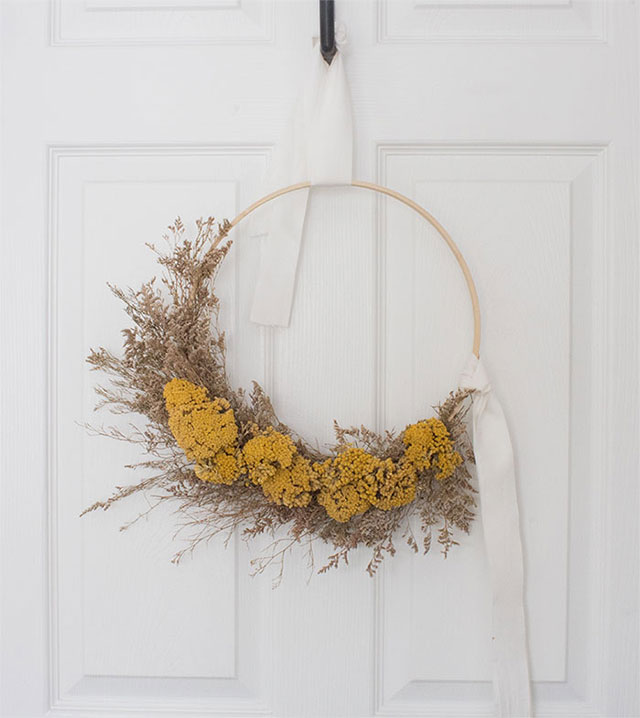 Fall hoop wreath made with natural materials