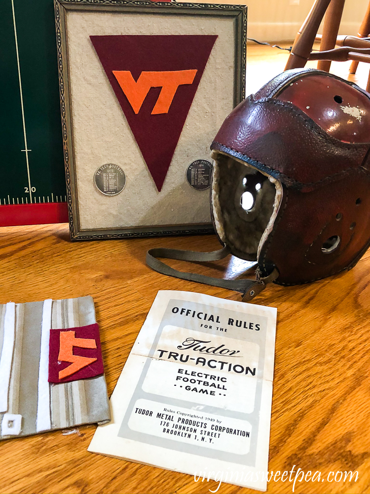 1920s football helmet, VT deco, Tudor Tru-Action Electric football game