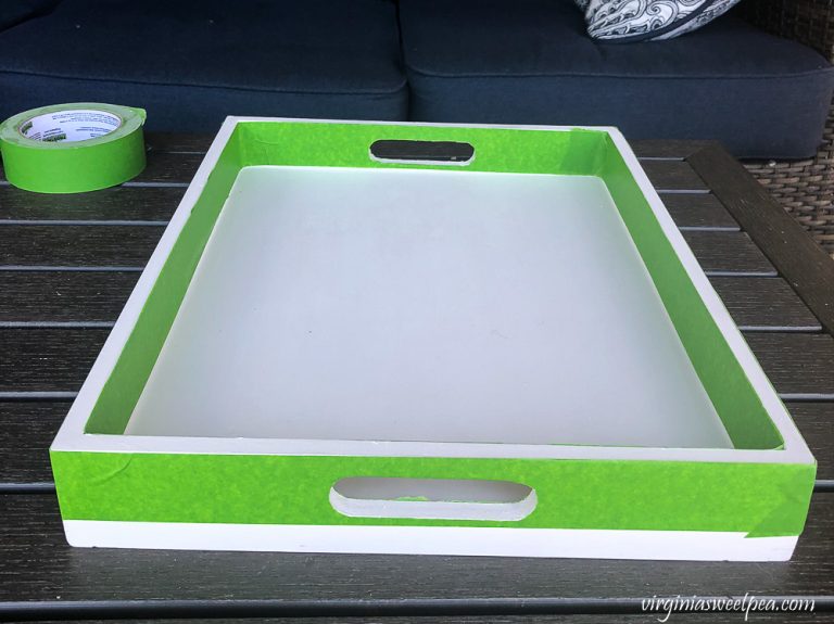 DIY Gold Trimmed Painted Wooden Tray Sweet Pea