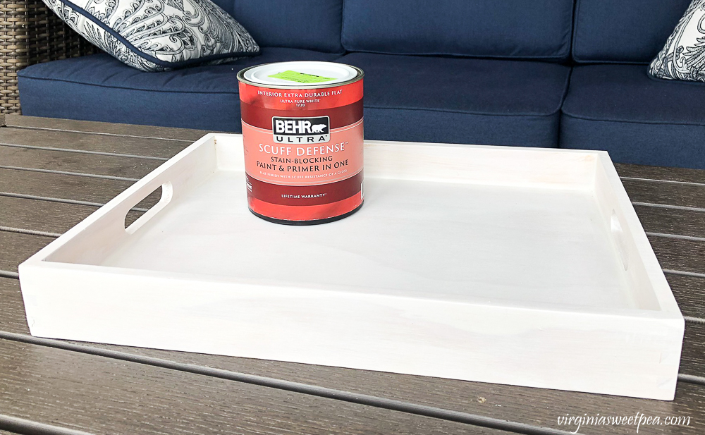 Painting a wooden tray with Behr Ultra Scuff Defense Paint and Primer in One