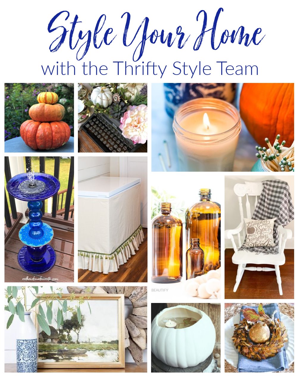 Photo collage with thrifty DIYs for home decor