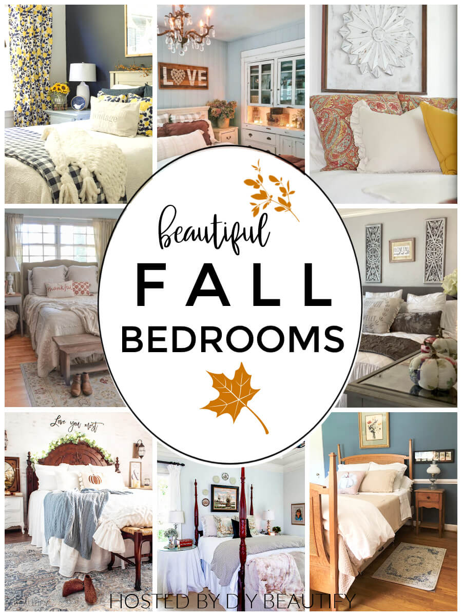 Collage showing eight bedrooms decorated for fall.