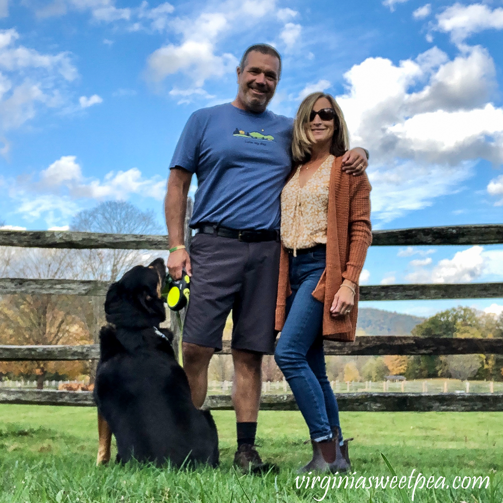 Couple and dog at Billings Farm in Woodstock, Vermont