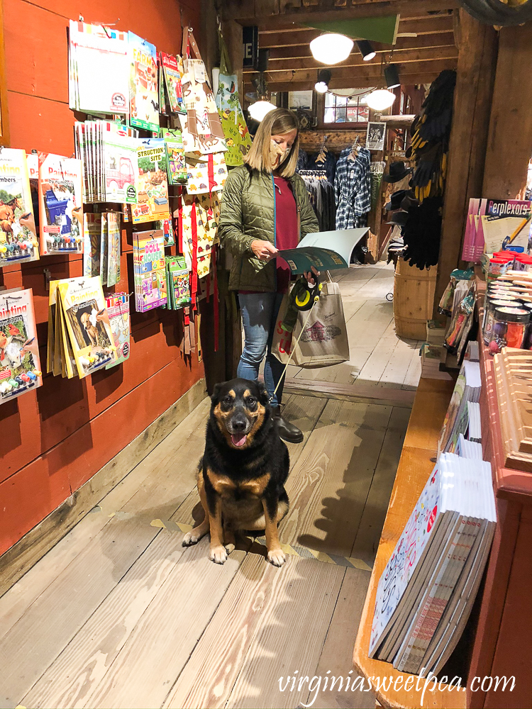 Shopping at The Vermont Country Store with a dog