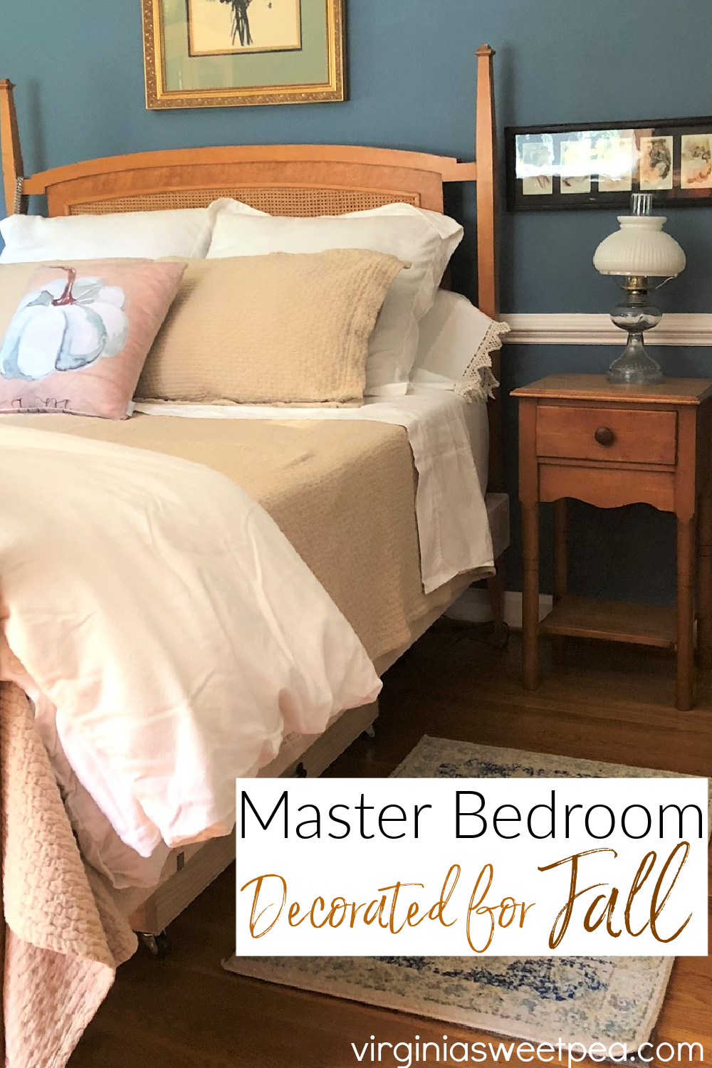 Master Bedroom Decorated for Fall with Antiques and Vintage