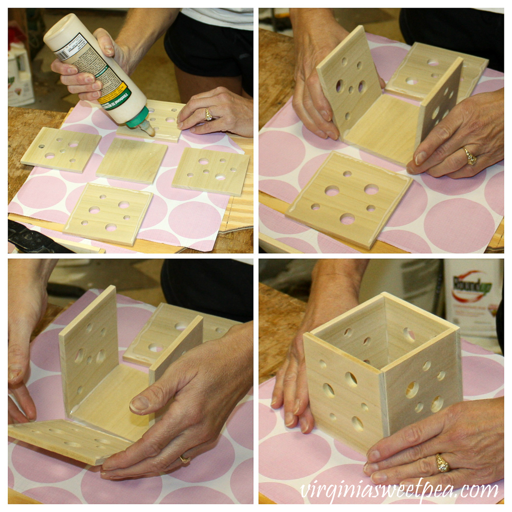 Four pictures showing steps to make a candle holder