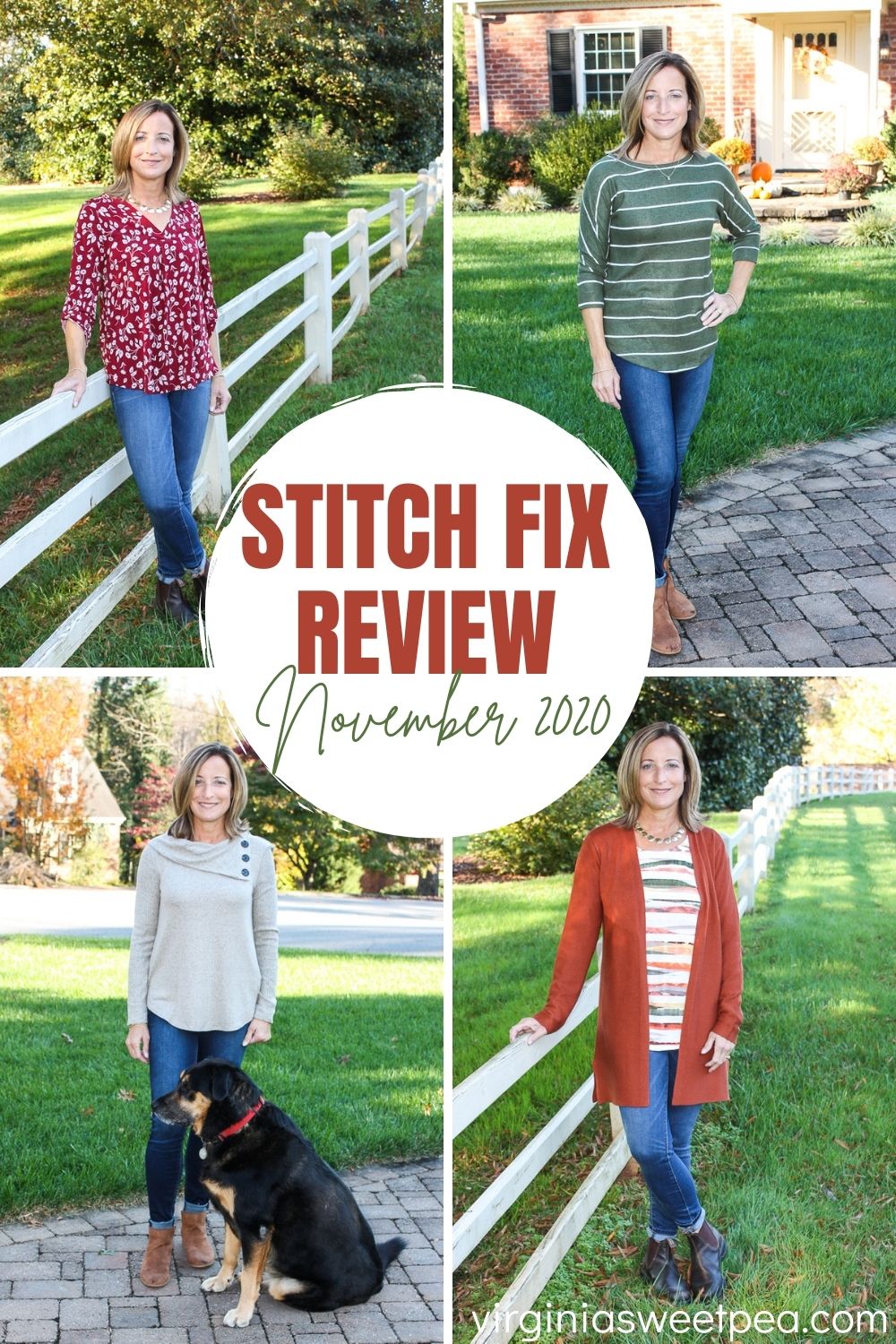 Four outfits from a November 2020 Stitch Fix Review