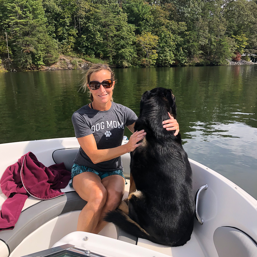 Paula Skulina and Sherman Skulina on a boat at Smith Mountain Lake, VA