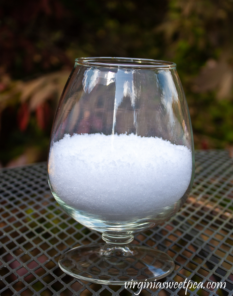 Faux snow in a brandy sniffer