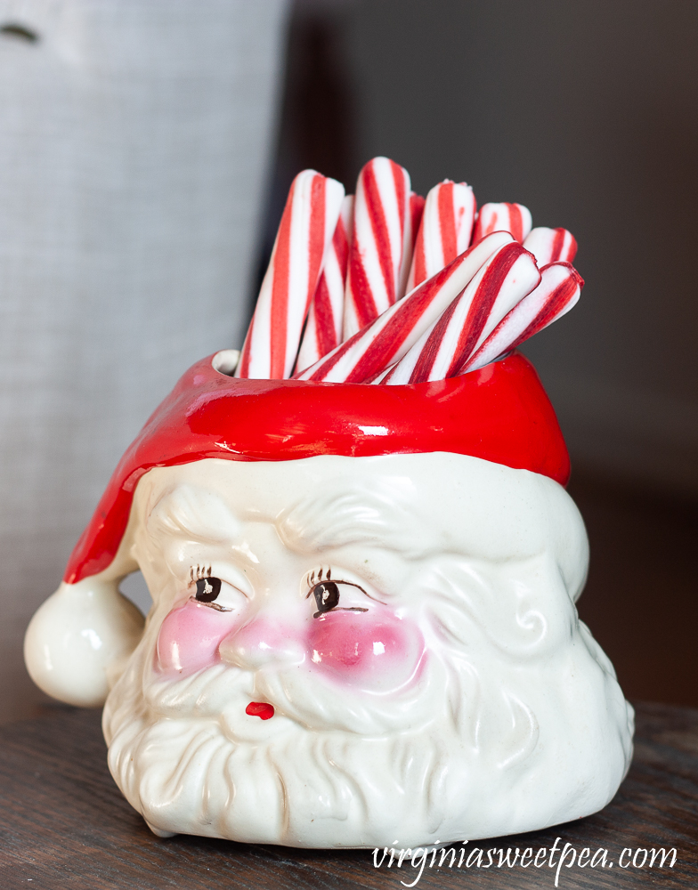 Vintage Santa mug with peppermint sticks