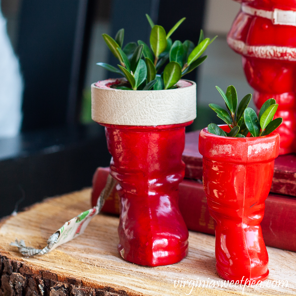 Two vintage Santa boots with Boxwood