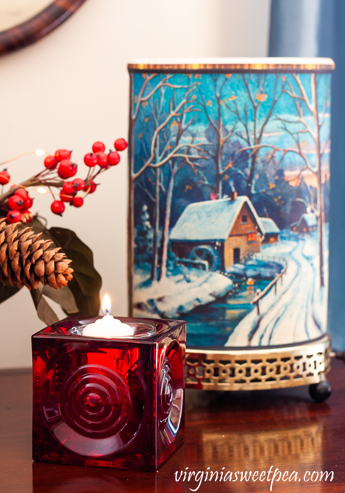 Vintage Econolite motion lamp and red Blenko glass candle holder