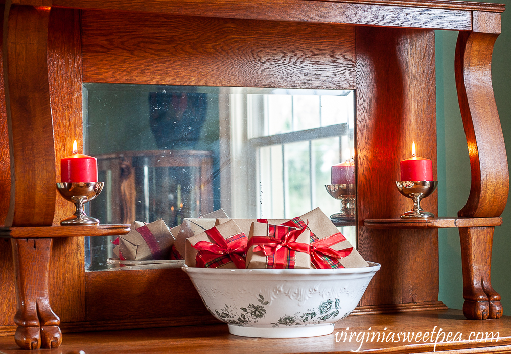 Antique oak buffet decorated for Christmas