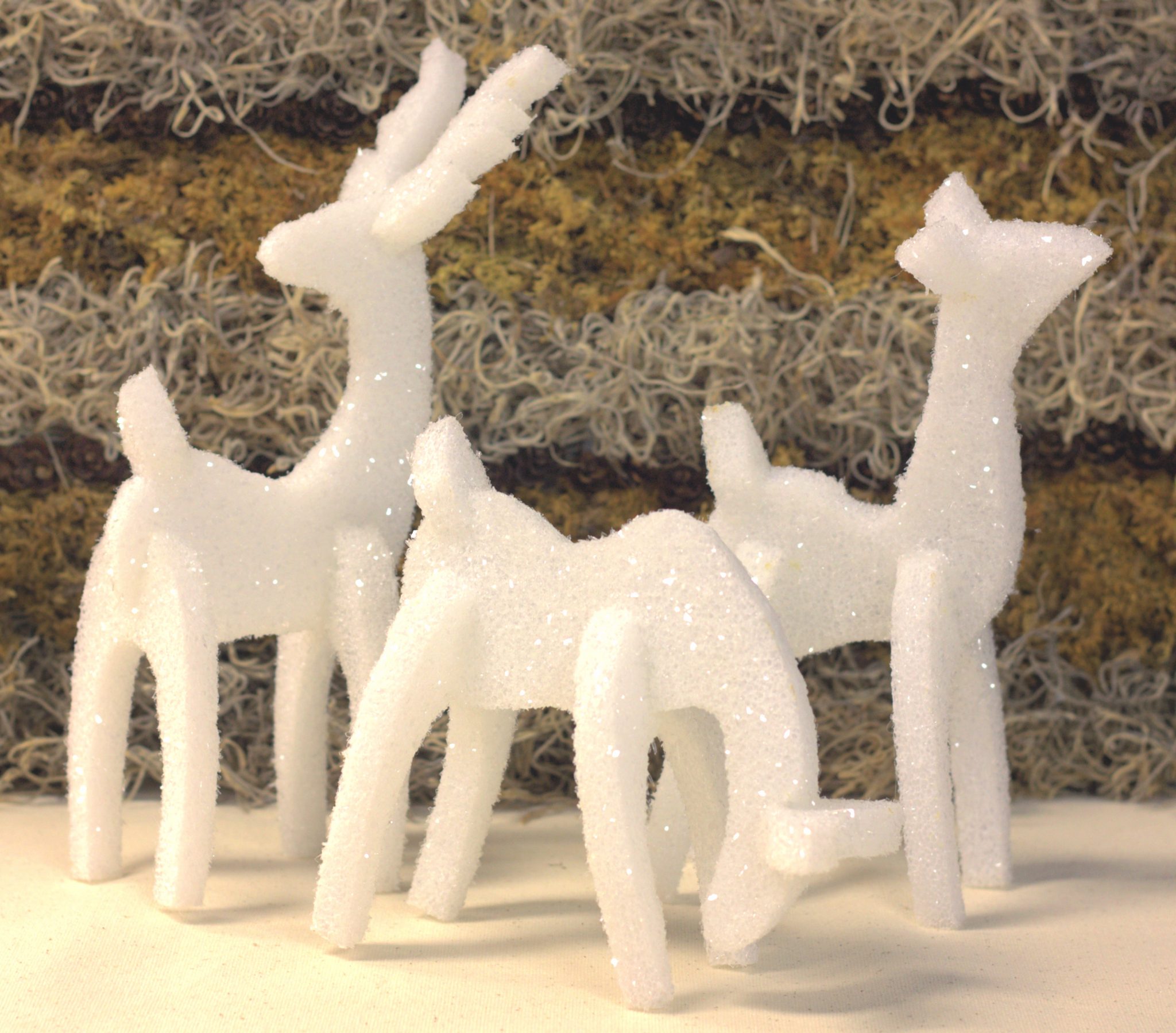 three reindeer made from styrofoam