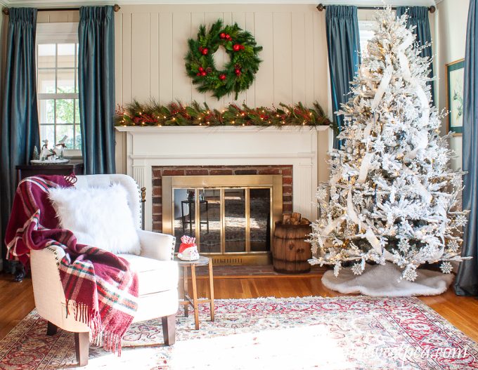 Living room decorated for Christmas