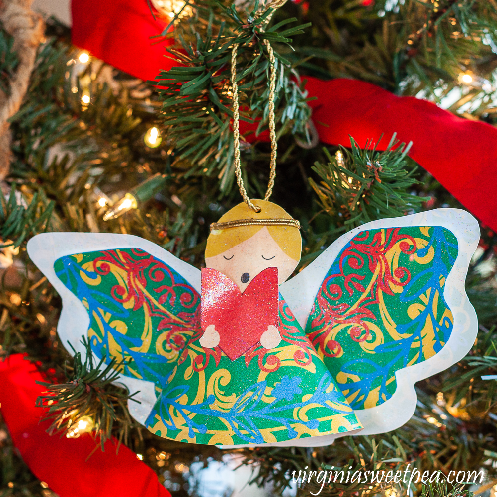 Sparkly Angel Christmas ornament crafted from paper