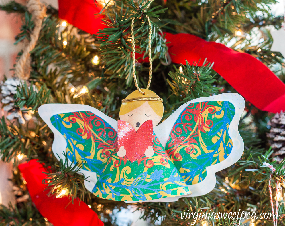 Sparkly Angel Christmas ornament crafted from paper