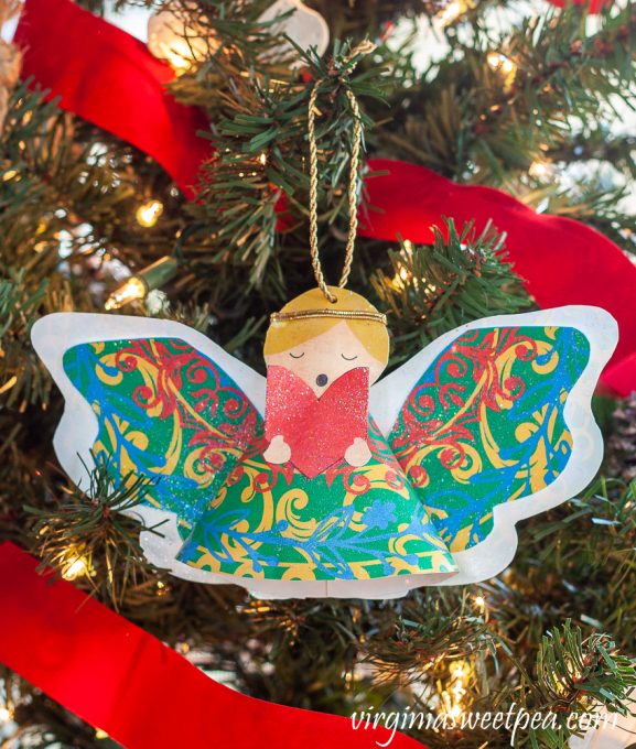 Sparkly angel Christmas ornament crafted from paper