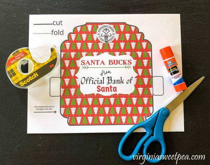 Supplies to make a Christmas money holder